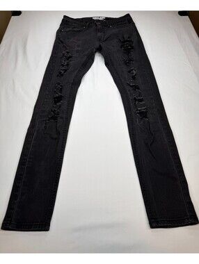 Hustle Distressed Super Skinny Super Stretch Jeans Men's Size W30 in Black